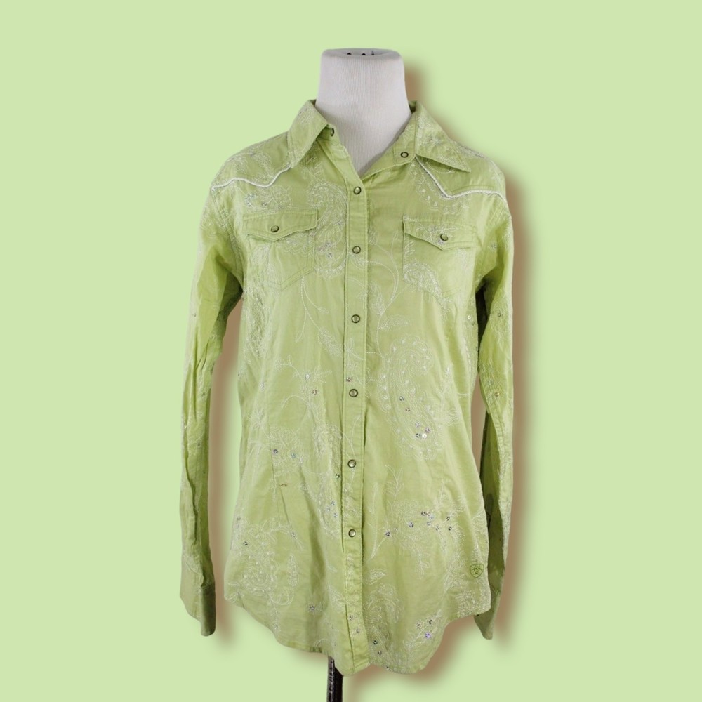 Ariat Shirt M Pearl Snap Button Paisley Sequins Details Romantic Western‎